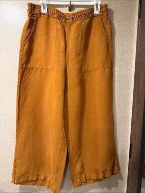 Joie Women’s XL Rust Linen Blend Wide Leg Crop Pants Pull-On Elastic Waist